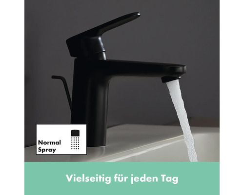 Schwarzer Waschtischmischer mit Normalstrahlfunktion