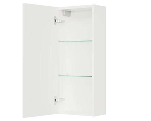 Geöffneter Badezimmerspiegelschrank mit Glasablagen