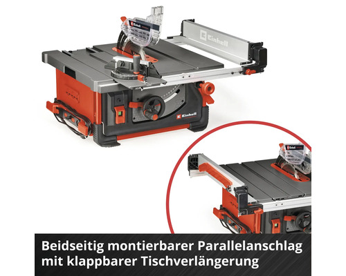 Einhell Tischkreissäge mit beidseitig montierbarem Parallelanschlag und klappbarer Tischverlängerung