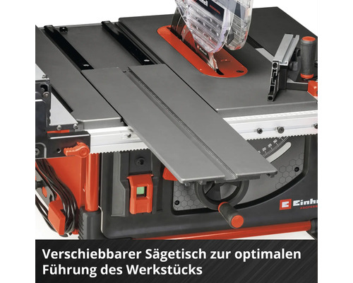 Einhell Tischkreissäge mit verschiebbarem Sägetisch zur Werkstückführung