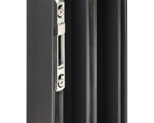 Detailansicht eines Fensterrahmens mit Fensterriegel und Schrauben