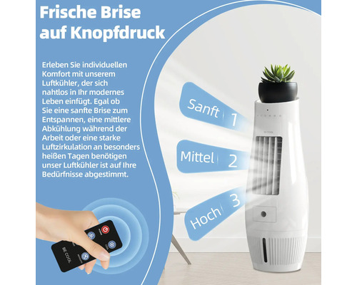Luftkühler mit Fernbedienung und drei Geschwindigkeitsstufen für sanfte, mittlere und hohe Kühlung