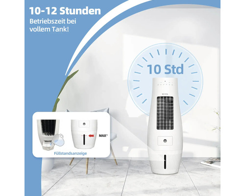 Luftkühler mit Wassertank und Füllstandsanzeige für circa 10 Stunden Betriebsdauer