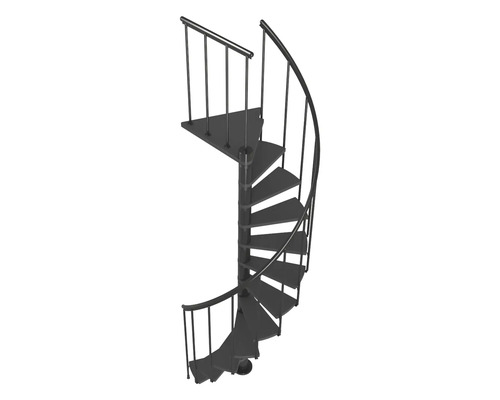 Wendeltreppe aus Metall mit Geländer
