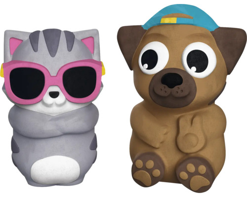 Dekorative Figuren: Katze mit Sonnenbrille und Hund mit Kappe