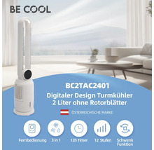 Be Cool Turmventilator BC2TAC2401 mit digitalem Design, 2 Liter Fassungsvermögen und ohne Rotorblätter