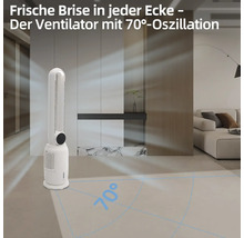Turmventilator mit 70-Grad-Oszillation im Wohnzimmer.