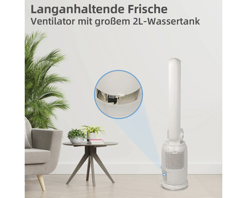 Turmventilator mit 2-Liter-Wassertank im Wohnraum