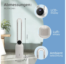 Weißer Turmventilator mit LCD Display, Lufteinlass und Ambientbeleuchtung