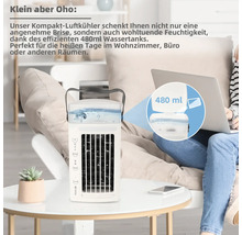 Kompakter Luftkühler mit 480 ml Wassertank auf Tisch