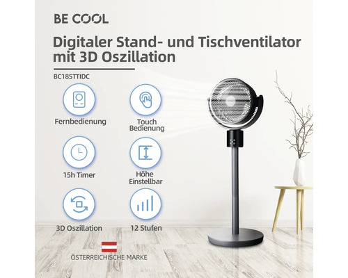 Digitaler Stand- und Tischventilator mit 3D Oszillation von Be Cool