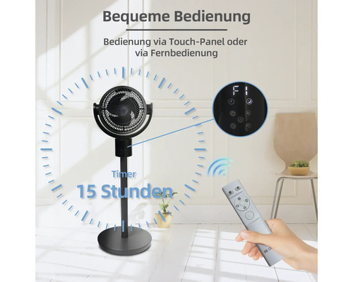 Standventilator mit Touchpanel und Fernbedienung, Timerfunktion für bis zu 15 Stunden