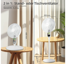 Zwei in eins Standventilator oder Tischventilator mit Maßangaben