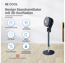 Design Standventilator mit 3D Oszillation, Fernbedienung, Touchbedienfeld, 12 Stunden Timer, höhenverstellbar und integriertem Aromafach.