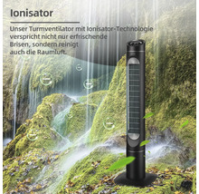 Turmventilator mit Ionisator vor Wasserfall