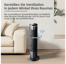 Turmventilator mit 70-Grad-Schwenkfunktion im Wohnzimmer