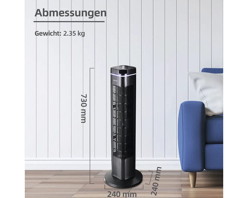 Turmventilator mit Abmessungsangaben