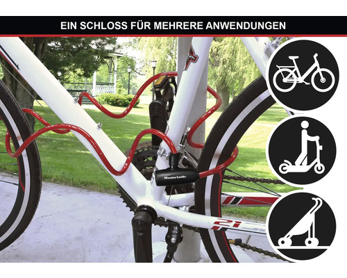 Fahrrad mit Kabelschloss zur Sicherung von Fahrrad, Roller und Kinderwagen