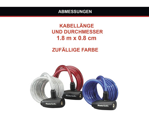 Master Lock Kabelschloss mit einer Länge von 1.8 Metern und einem Durchmesser von 0.8 Zentimetern