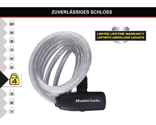 Master Lock Kabelschloss mit lebenslanger Garantie