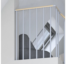 Geländer mit Holzhandlauf und vertikalen Metallstäben