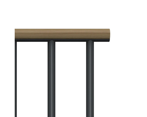 Detailansicht Geländer mit Holzhandlauf und Metallstreben