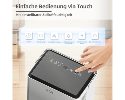 Bedienfeld eines Luftentfeuchters mit Touchfunktion und einstellbarer Zielluftfeuchtigkeit