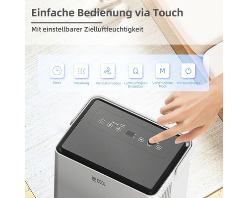 Be Cool Luftentfeuchter mit Touchbedienung und einstellbarer Zielluftfeuchtigkeit