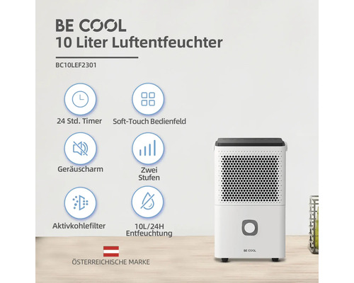 Be Cool Luftentfeuchter mit einer Entfeuchtungsleistung von 10 Liter pro 24 Stunden