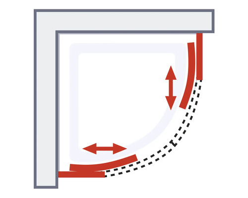 Illustration einer Duschkabine mit Verstellmöglichkeiten