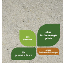 Eigenschaften Rasendünger: gut streubar, keine Verbrennungsgefahr, für gesunden Rasen, gegen Bodenverdichtungen