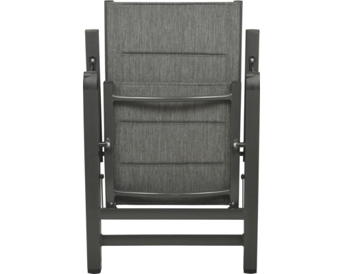 Gartensessel mit Armlehnen und Textilbespannung von hinten