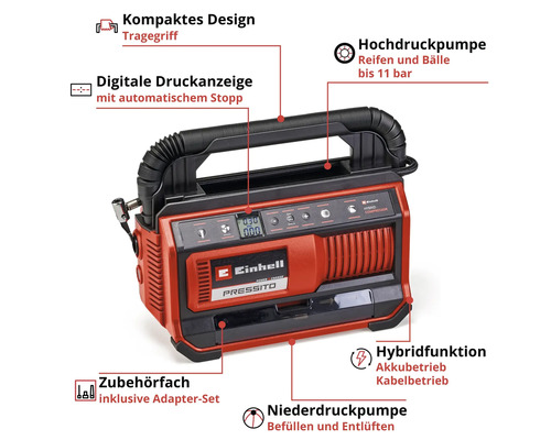 Einhell Pressito 18 Volt Hybrid Kompressor mit Digitalanzeige