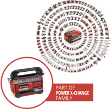Einhell Power X-Change Produktfamilie mit Akkus, Ladegeräten und Werkzeugen