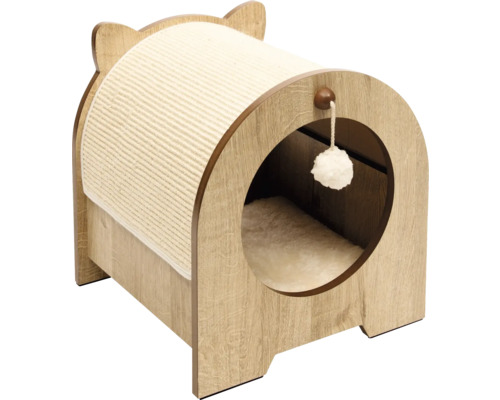 Katzenhaus mit Kratzfläche und Spielzeugball