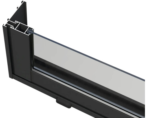 Querschnitt eines Fensterrahmens aus Aluminium mit Glaseinsatz