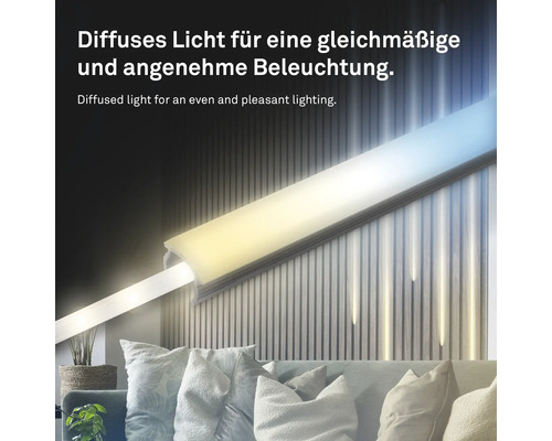 LED-Leiste für diffuse Beleuchtung in einem Wohnraum.