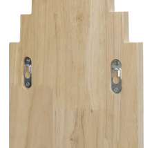 Rückseite eines Holzregals mit Aufhängevorrichtungen.