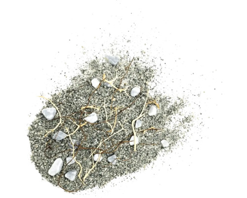 Ansicht von Sand, kleinen Steinen und Ästen