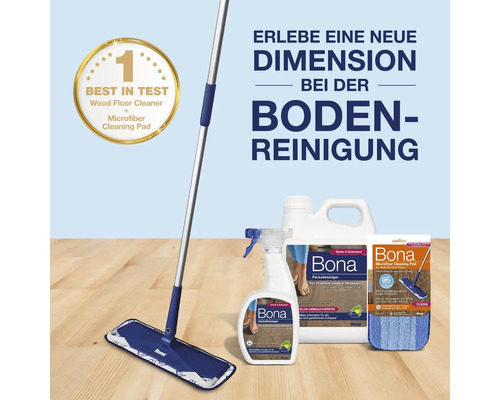 Bona Parkettreiniger Set mit Reiniger, Wischer und Reinigungspad für die Bodenreinigung
