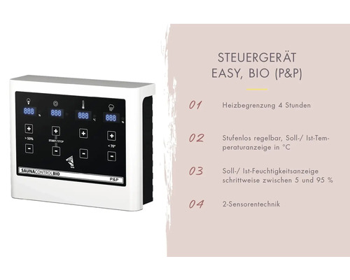 Saunasteuergerät Easy Bio zur Steuerung von Saunafunktionen wie Temperatur und Feuchtigkeit
