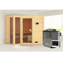 Sauna mit Glasfront, Saunaofen und Steuergerät für den Innenbereich