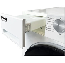 PKM Waschmaschine mit geöffneter Waschmittelschublade und Programmwähler