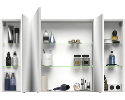 Spiegelschrank mit drei Türen und Glasablagen zur Aufbewahrung von Badartikeln