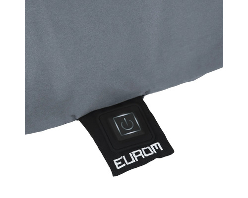 Detailansicht einer Heizweste mit Bedienelement und Eurom Logo.