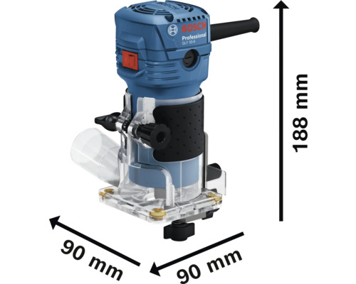 Bosch Nutfräse mit den Maßen 90 mm x 90 mm x 188 mm