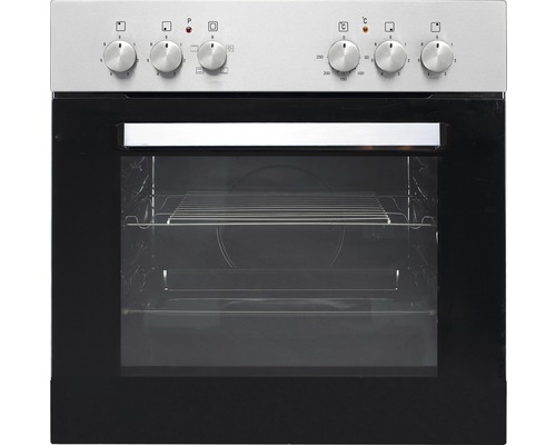 Frontansicht eines Backofens mit Drehwählern und Ofenrost.