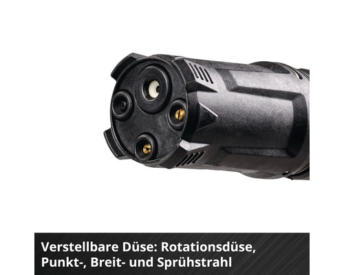 Nahaufnahme einer verstellbaren Düse mit Rotations-, Punkt-, Breit- und Sprühstrahl
