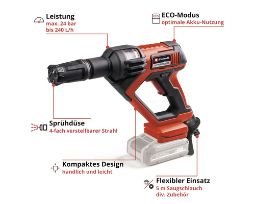 Einhell Hyresso Akku-Hochdruckreiniger mit Sprühdüse und Saugfunktion