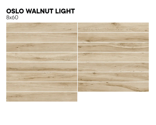 Keramikfliesen in Holzoptik, Oslo Walnut Light, 8x60 Zentimeter